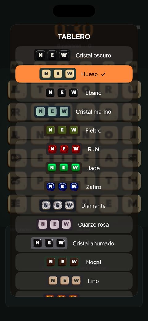 Elegir tablero: cristal oscuro, hueso, ébano, cristal marino y más