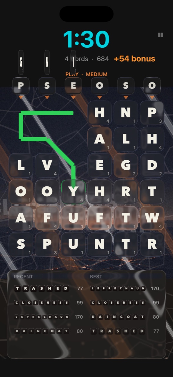 Tracing a long word for a time bonus